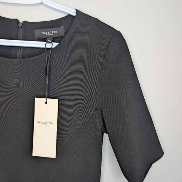 NWT Vintage Y2K 2005 Selected Femme XS Ruffle Bottom Little Black Dress - Picture 3 of 12